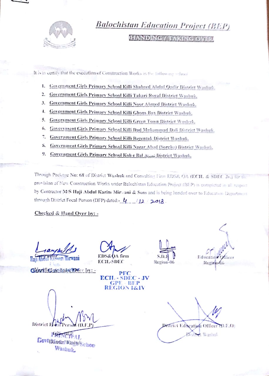 Handing Over Certificate